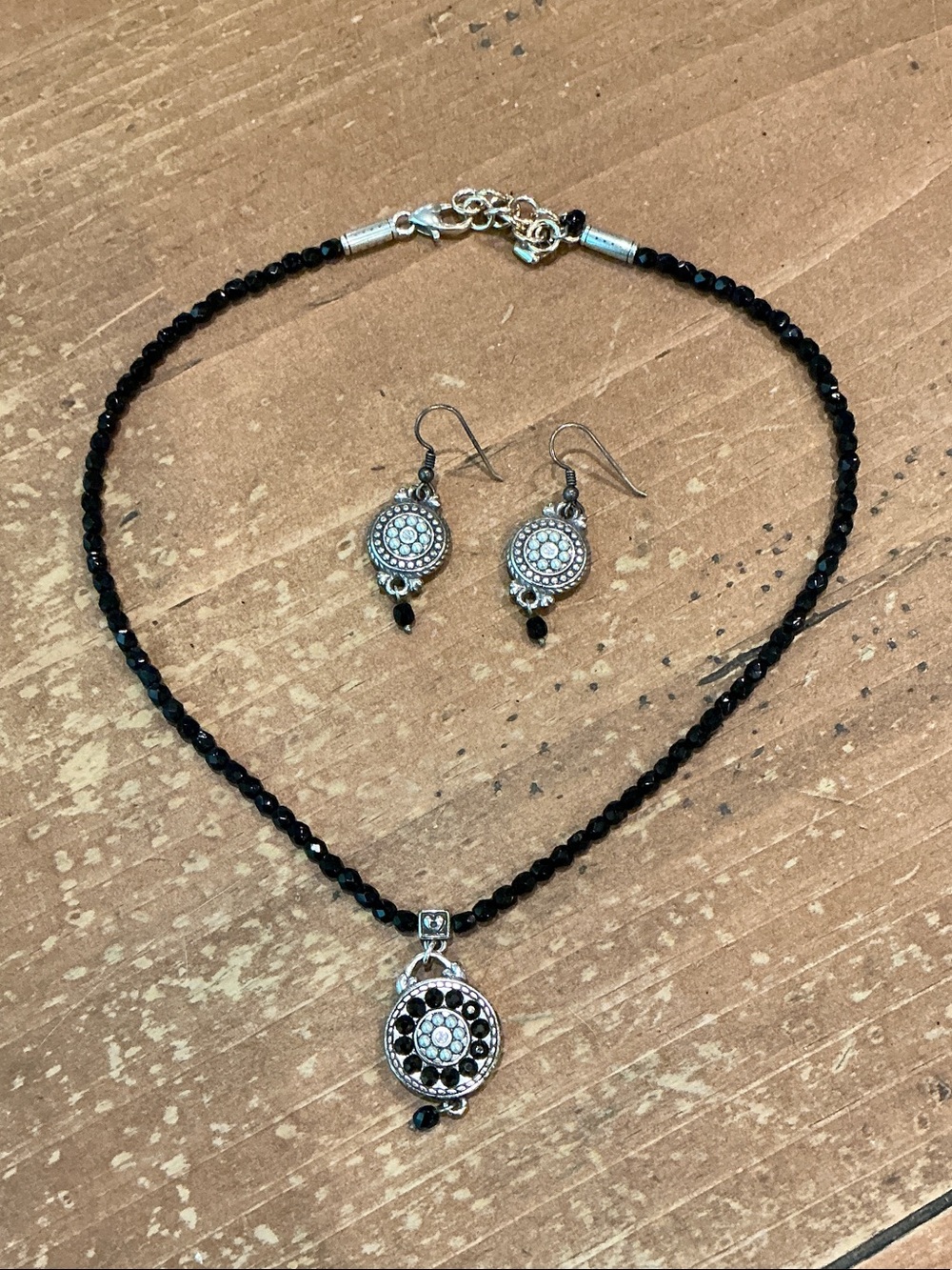 Brighton Jet Set Black Beaded Pendant Necklace and Earring Set